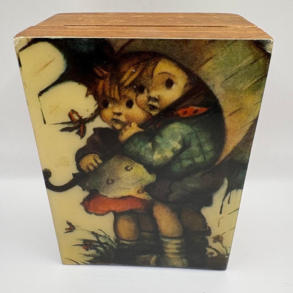 Vintage Hummel Stormy Weather MAPSA Swiss Music Box Cottagecore Trinket Box